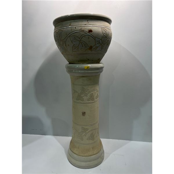 Outdoor Ceramic Plant Stand with Ceramic Pot -  Mediterranean Themed 30H x 12W