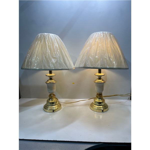 Vintage Matching Set Of Lamps Brass with White Shades comes with Protective Cover