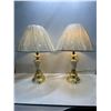 Image 1 : Vintage Matching Set Of Lamps Brass with White Shades comes with Protective Cover