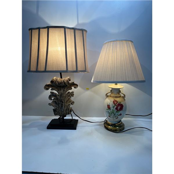 Assorted Vintage Table Lamps, Floral Design, and Art Deco Ceramic Design with Wood Base