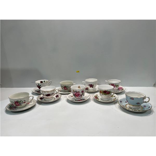 Assorted Rose Themed Teacups w/Saucers Queen Anne, Royal Vale, Royal Standard, and More