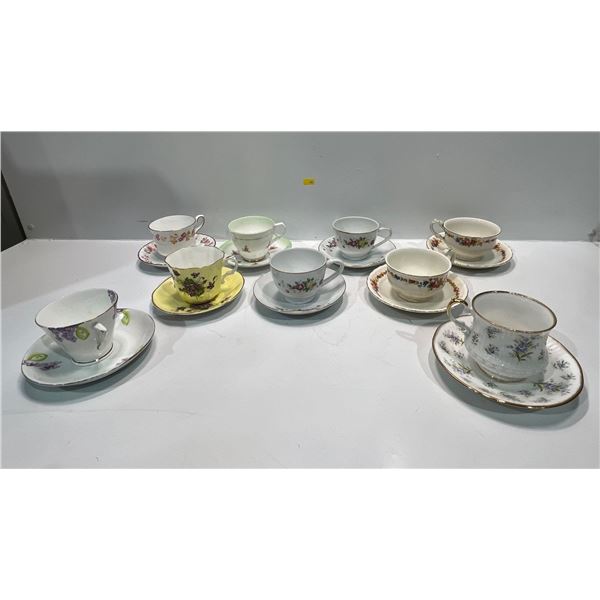 Assortment of Teacups w/Saucers, Royal Stafford, Consort, Grindley, Queens, and More