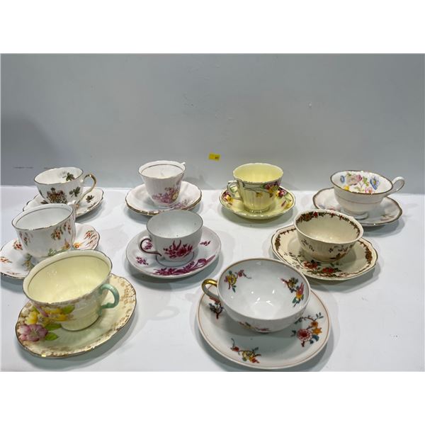 Assorted Tea Cups with Saucers Brands include, Wedgewood, Paragon, Royal Albert and More