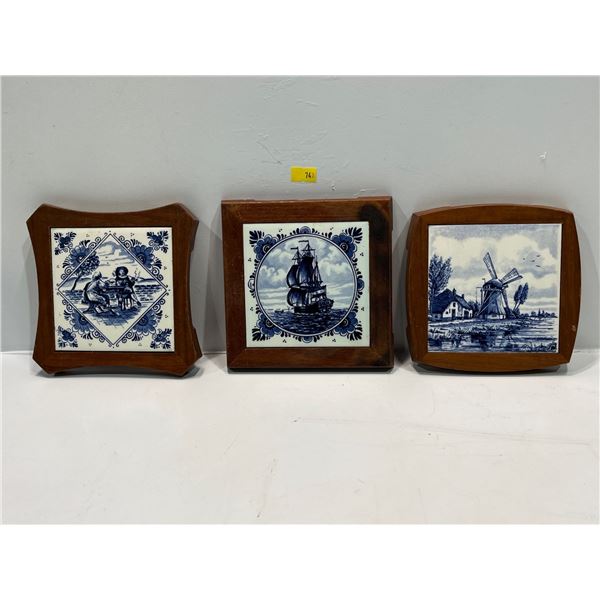 Delft From Holland Trio of Art in Hardwood Frames 4.5L x 4.5H