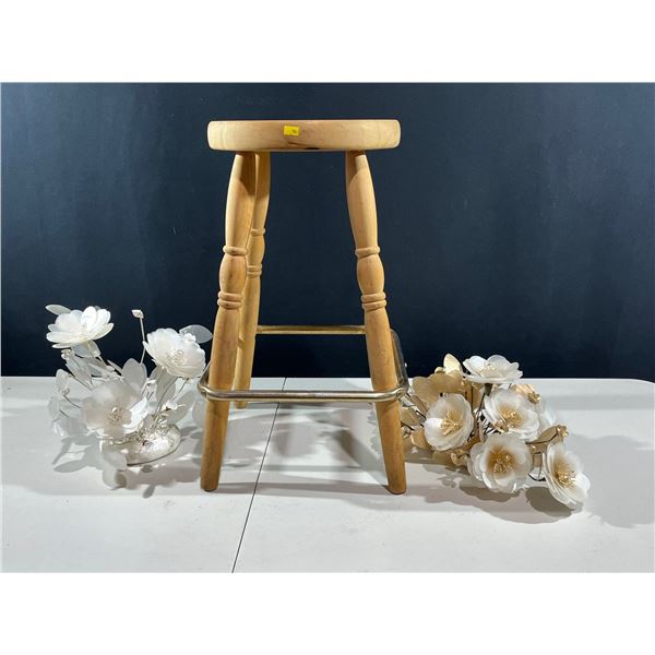 Assorted Inside the Home Decor Bar Stool 14L x 14D x 24H and 2 Decorative Floral Table Pieces