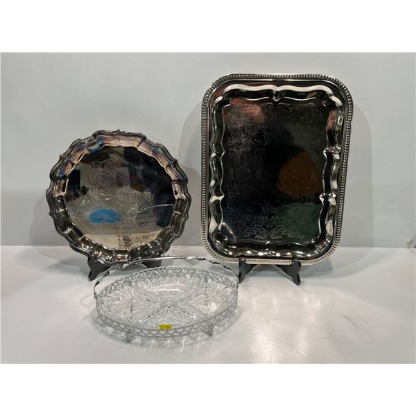Assorted Serving Trays Nickel Plated non Tarnish, 2nd is Silver Plated and Candy Pewter/Crystal Dish