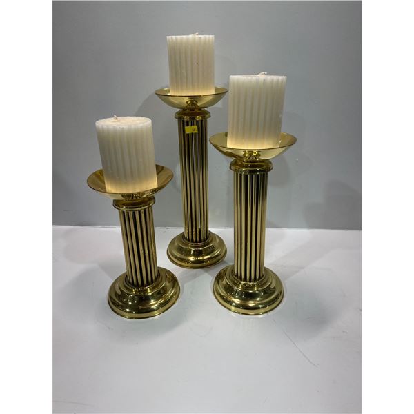 Matching 3 Tier Set of Brass Candler Holders with New Decorative Ivory Candles