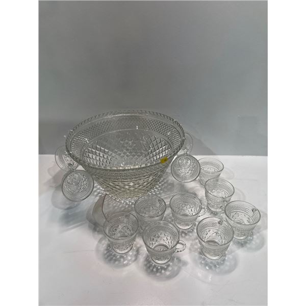 Large Crystal Punch Bowl (14 diameter) includes 24 Glasses, Hooks and Ladle