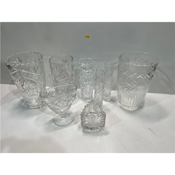 Collection of Beautiful Crystal Vases of varying sizes 4-10H