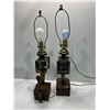 Image 3 : Set of Two Decorative Lamps Made in India  Wood, Brass and Glass (shades not included)
