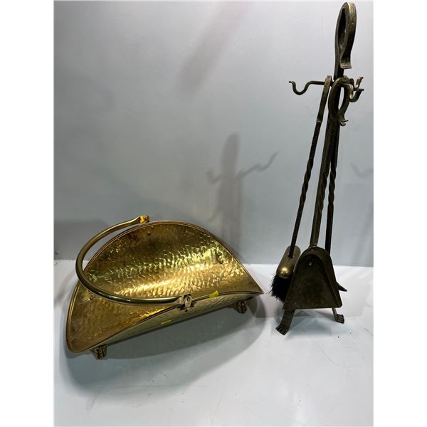 Beautiful Rod Iron Fireplace set with Brass Wood Holder