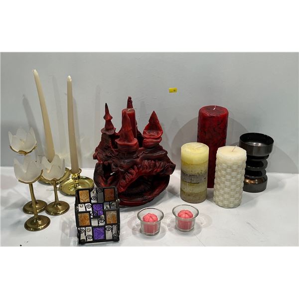 Candles and Holders Collection includes Wax ART, Tiered Brass & Frosted Glass Set and more