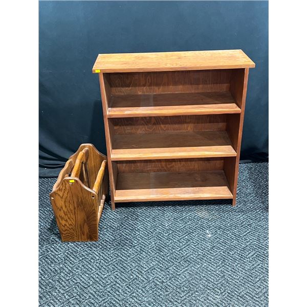 Hardwood 3 Shelf Bookcase 31L 12W 32H and Magazine Rack