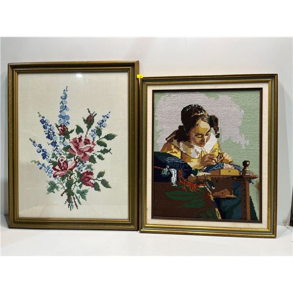 Pair of Needlework Wall Art 19W x 25H 18Wx 22H