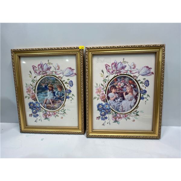 Pair of Children at Play Framed Wall Art 13W 16H