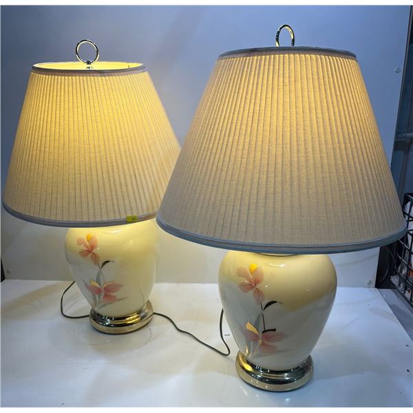 Pair of Lamps, Lampshade Fabric in great shape, plastic has some cracking