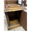 Image 5 : 1969 Oblique Wood and Glass Display Case with Small Cabinet 17Wx12Dx76H see description for damage