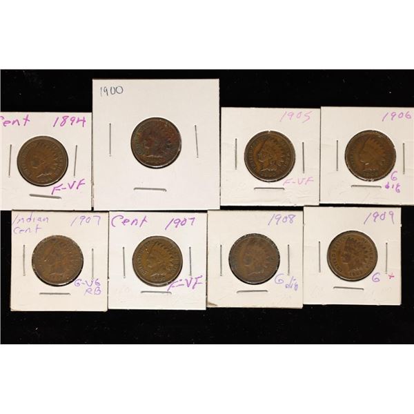 1894, 1900, 1905, 06, 2-07, 08 & 09 INDIAN HEADS