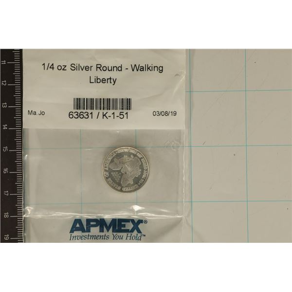 1/4 OZ. .999 FINE SILVER WALKING LIBERTY ROUND
