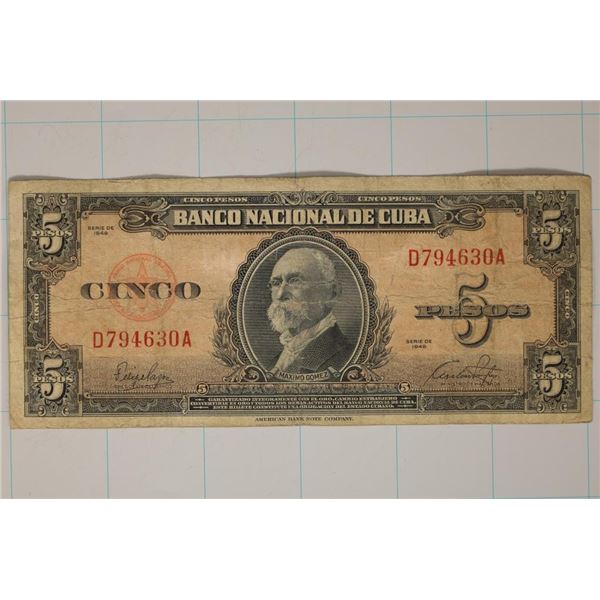 1949 CUBA 5 PESO BILL