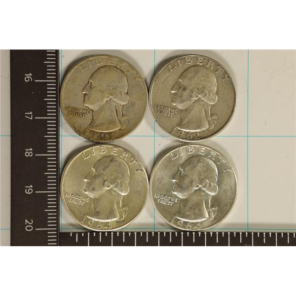 1941, 1962-D, 64 & 64-D WASHINGTON SILVER QUARTERS
