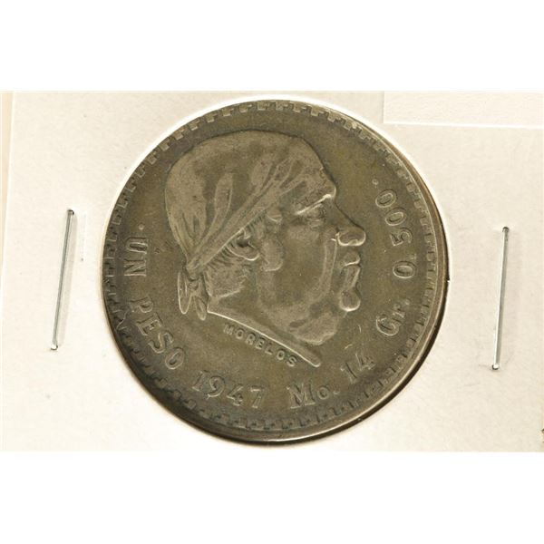 1947 MEXICO SILVER ONE PESO .2251 OZ. ASW