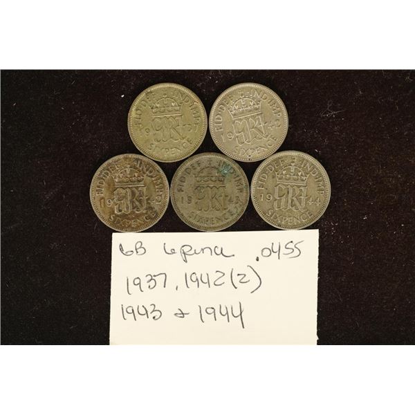 1937, 2-1942, 43 & 1944 GREAT BRITAIN SILVER 6