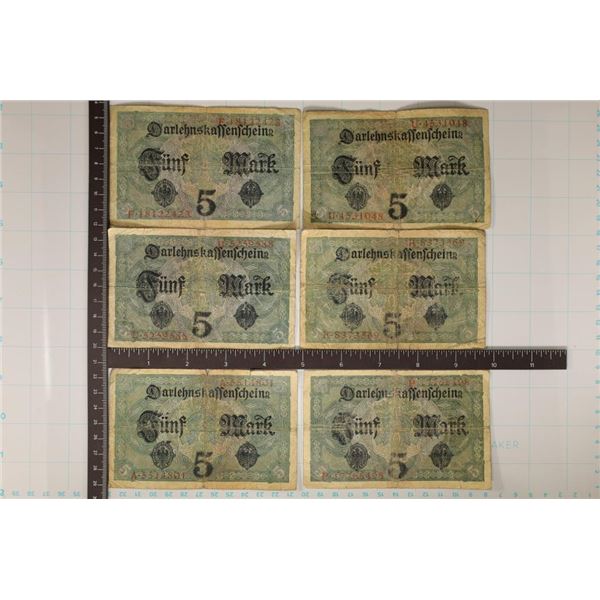 6-1917 GERMAN 5 MARK BILLS