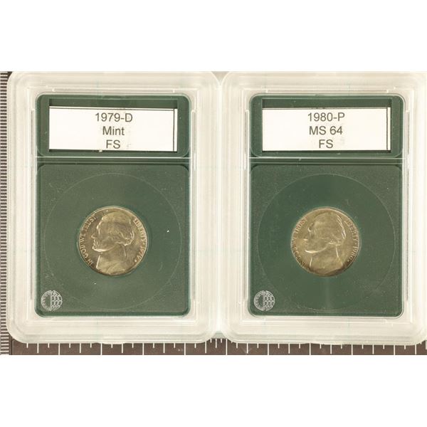 2 SLABBED JEFFERSON NICKELS: 1979-D MINT FS AND