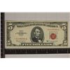 Image 1 : 1963 US $5 RED SEAL STAR NOTE CRISP