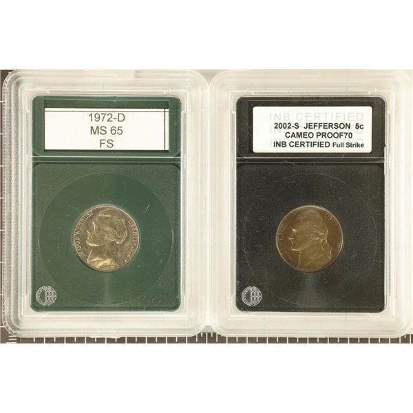 2 SLABBLED JEFFERSON NICKELS: 1972-D MS65 AND