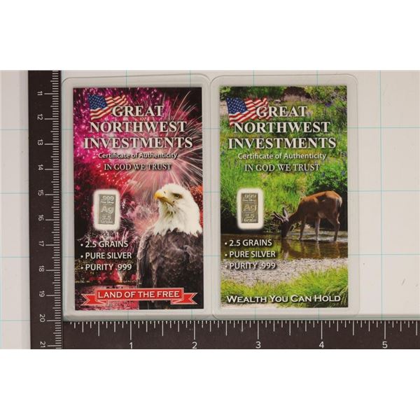 TWO 2 1/2 GRAINS (NOT GRAMS) PF SILVER INGOTS IN