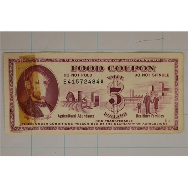 US DEPT. OF AGRICULTURE US $5 FOOD COUPON