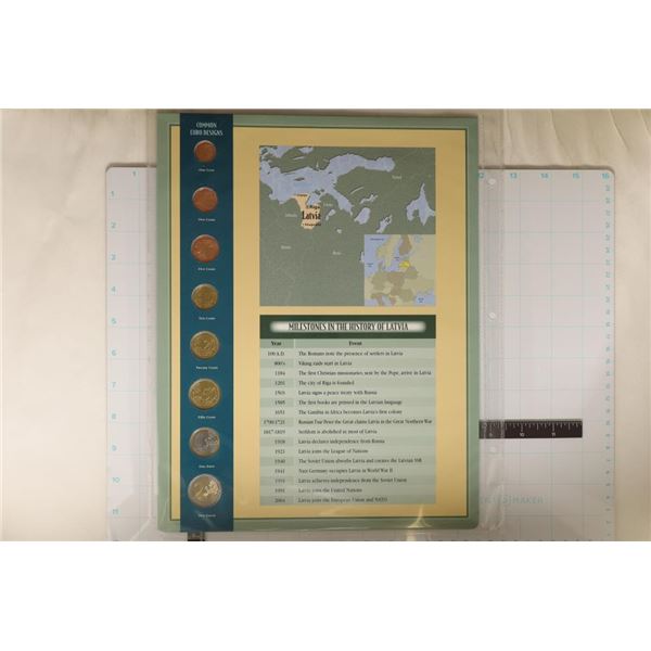 2014 LATVIA 8 COIN BRILLIANT UNC SET ON LARGE CARD