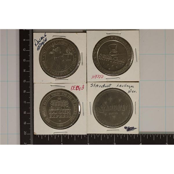 4-$1 METAL GAMING TOKENS DOUBLE EAGLE HOTEL,