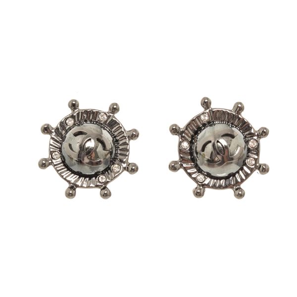 Chanel Silver Ship Wheel Stud Earring
