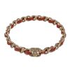 Image 1 : Chanel Red Leather Woven Silver-tone Chain-link CC Bangle Bracelet