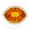 Image 4 : Estate 18K Gold Large Wide Citrine Diamond Halo Almond Eye Shaped Cocktail Ring