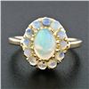 Image 2 : Vintage 14K Gold FINE Oval Cabochon Solitaire & Bead Ball Halo Opal Cluster Ring