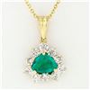Image 1 : 14k Yellow Gold Trillion Green Emerald Solitaire & Diamond Halo Pendant Necklace