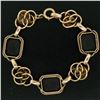 Image 4 : Retro Vintage 14k Green and Rose Gold Black Onyx and Open Leaf Link Bracelet