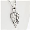 Image 3 : 10k White Gold Pave Set Single Cut Diamond Open Heart Flower Cluster Pendant Nec