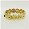 Image 4 : 14k Yellow Gold 6.81 ctw Multi Gemstone Ribbed Wide Leaf Chain Bracelet