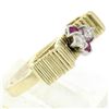Image 7 : Unique Vintage 18K Yellow Gold.25 ctw Round Ruby Diamond Textured Cluster Ring