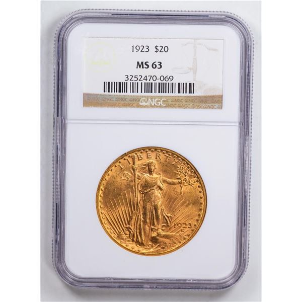 1923 $20 Double Eagle Gold Coin NGC MS63
