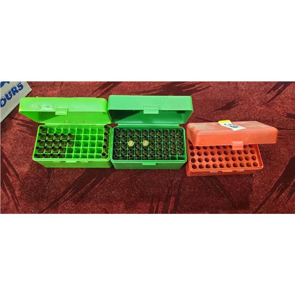 3 MTM AMMO CASE WITH 6MM AND 30-06 BRASS