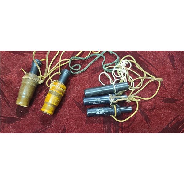 2 LYMAN WOOD  GOOSE CALL AND 3 DUCK CALLS