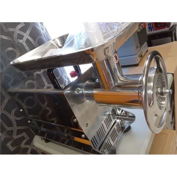 NEW 2 HP 110V # 32 MEAT GRINDER C/W SAUSAGE HORN, SPADE BLADE AND EXTRA GRINDER PLATES