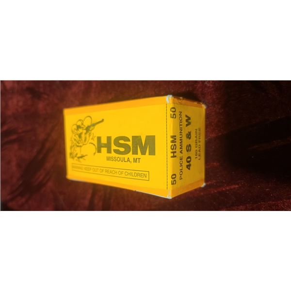 50 ROUNDS OF HSM 40 S&W POLICE AMMO 180 GR LEAD FREE