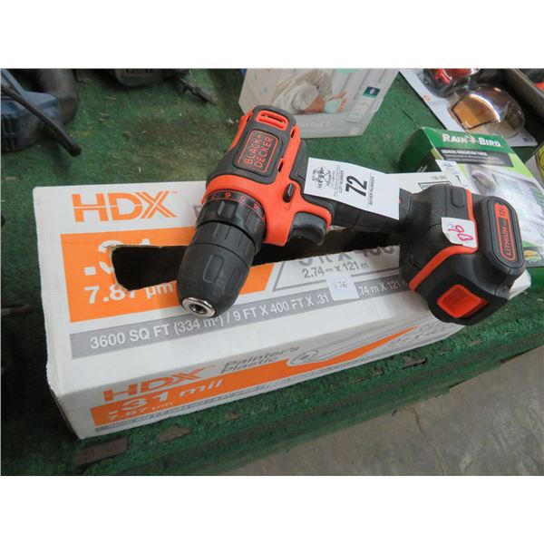 B & D Cordless Drill - No Charger, Painters Plastic